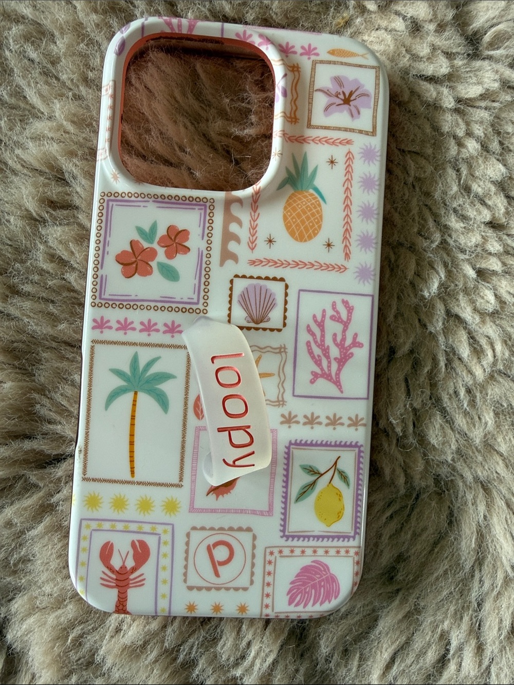 iPhone 16 Pro Loopy Case Tropical Stamp Phone Case - White, Pink, Green & Yellow